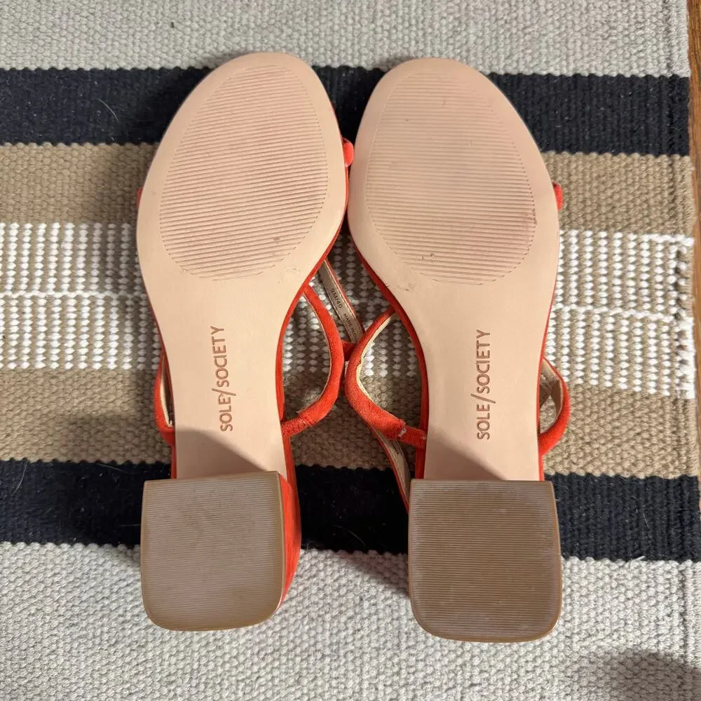 Sole Society Strappy Heel Shoe 9M Burnt‎ Orange Faux Suede Wedding Guest Formal